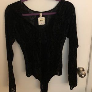 Free People Lace Long Sleeve Body Suit
